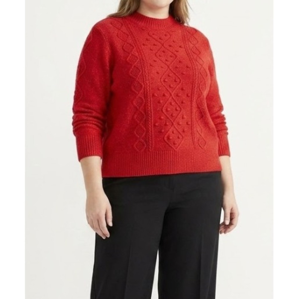 Lucky Brand Cable Knit Sweater XL Red Festival Festive Holiday Pullover